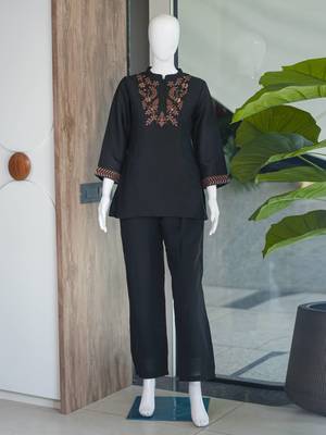 black embroidered cotton co-ord set for women 4