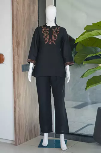 black embroidered cotton co-ord set for women