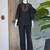 black embroidered cotton co-ord set for women