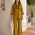 Mustard green embroidered cotton co-ord set for women