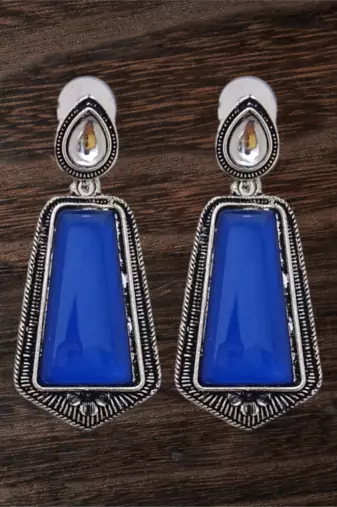 Blue monalisa cz stones silver plated earrings set