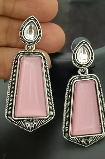 Pink monalisa cz stones silver plated earrings set