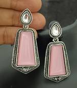 Pink monalisa cz stones silver plated earrings set