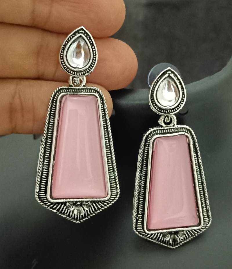 Pink monalisa cz stones silver plated earrings set