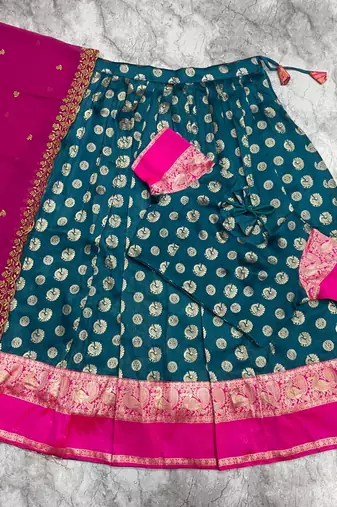 Peacock Blue Banarasi Silk Ethnic Lehenga Choli for Festivals and Weddings