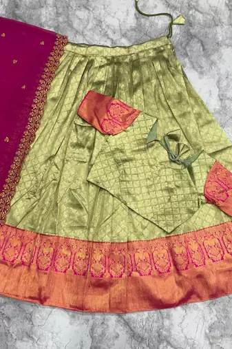Pista Green Jacquard Silk Traditional Lehenga Choli with Deep Magenta Dupatta