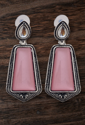 Pink monalisa cz stones silver plated earrings set 2