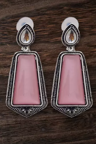 Pink monalisa cz stones silver plated earrings set
