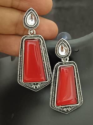 Red monalisa cz stones silver plated earrings set 1