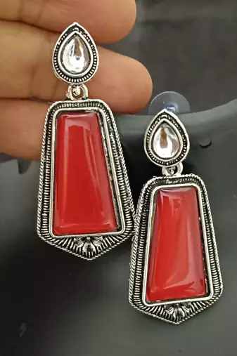 Red monalisa cz stones silver plated earrings set