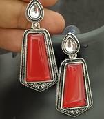 Red monalisa cz stones silver plated earrings set