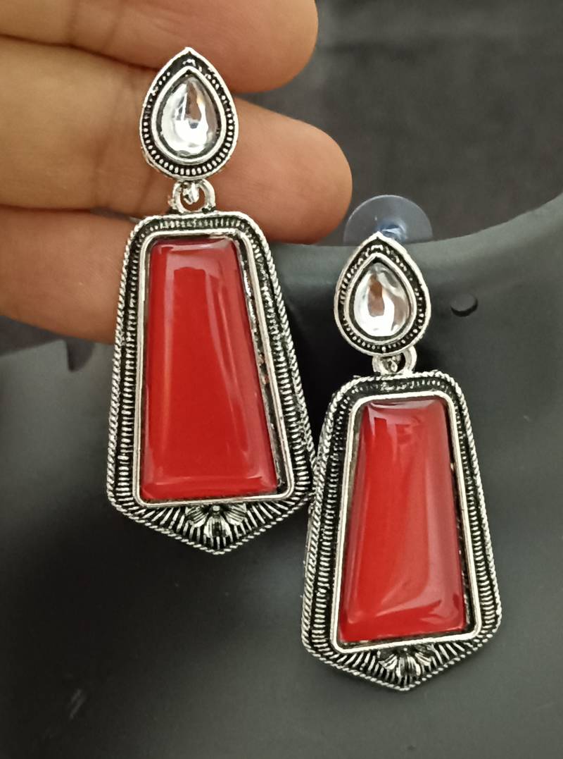 Red monalisa cz stones silver plated earrings set