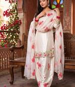 Off-white patiala salwar suit with floral embroidery
