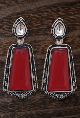 Red monalisa cz stones silver plated earrings set 2