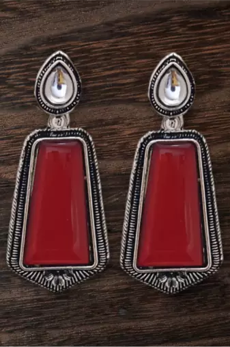 Red monalisa cz stones silver plated earrings set