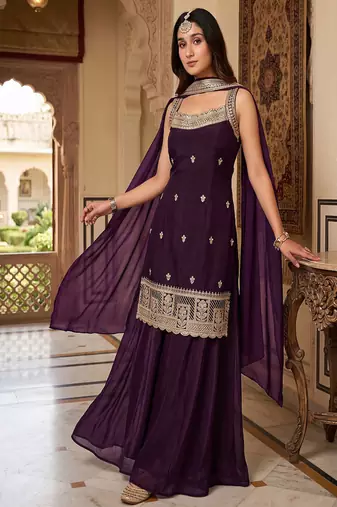 Elegant purple ethnic suit set with dupatta