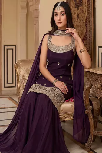 Elegant purple ethnic suit set with dupatta