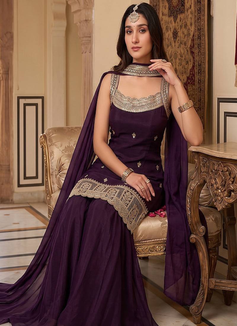 Elegant purple ethnic suit set with dupatta
