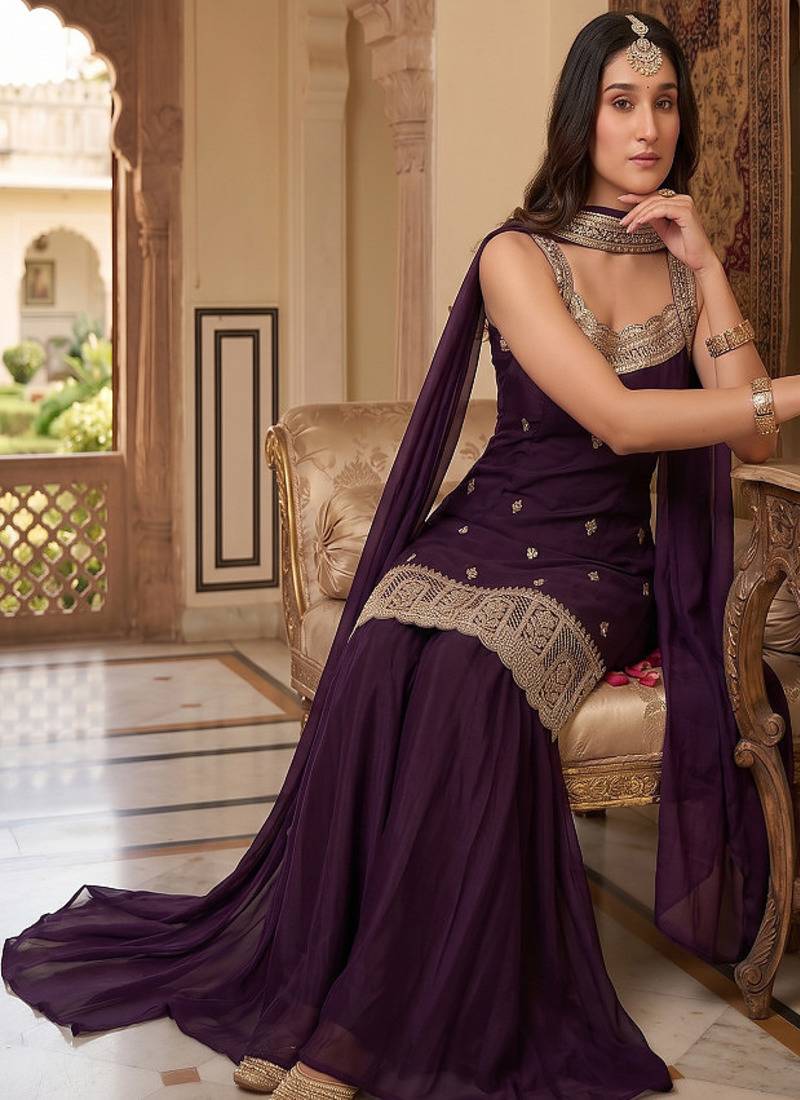 Elegant purple ethnic suit set with dupatta