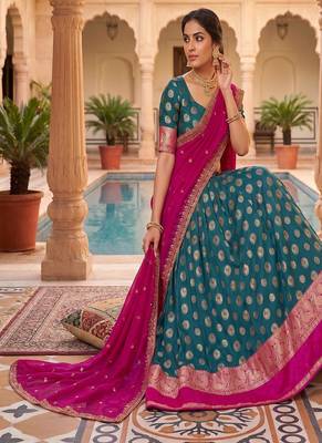 Peacock Blue Banarasi Silk Ethnic Lehenga Choli for Festivals and Weddings 3