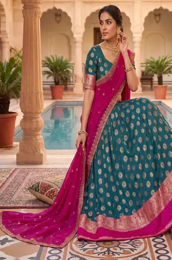 Peacock Blue Banarasi Silk Ethnic Lehenga Choli for Festivals and Weddings