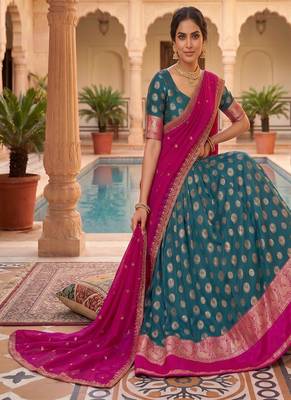 Peacock Blue Banarasi Silk Ethnic Lehenga Choli for Festivals and Weddings 4