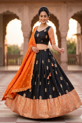 Elegant Black Border Work Festive Chaniya Choli Set for Women