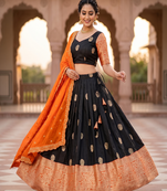 Elegant Black Border Work Festive Chaniya Choli Set for Women