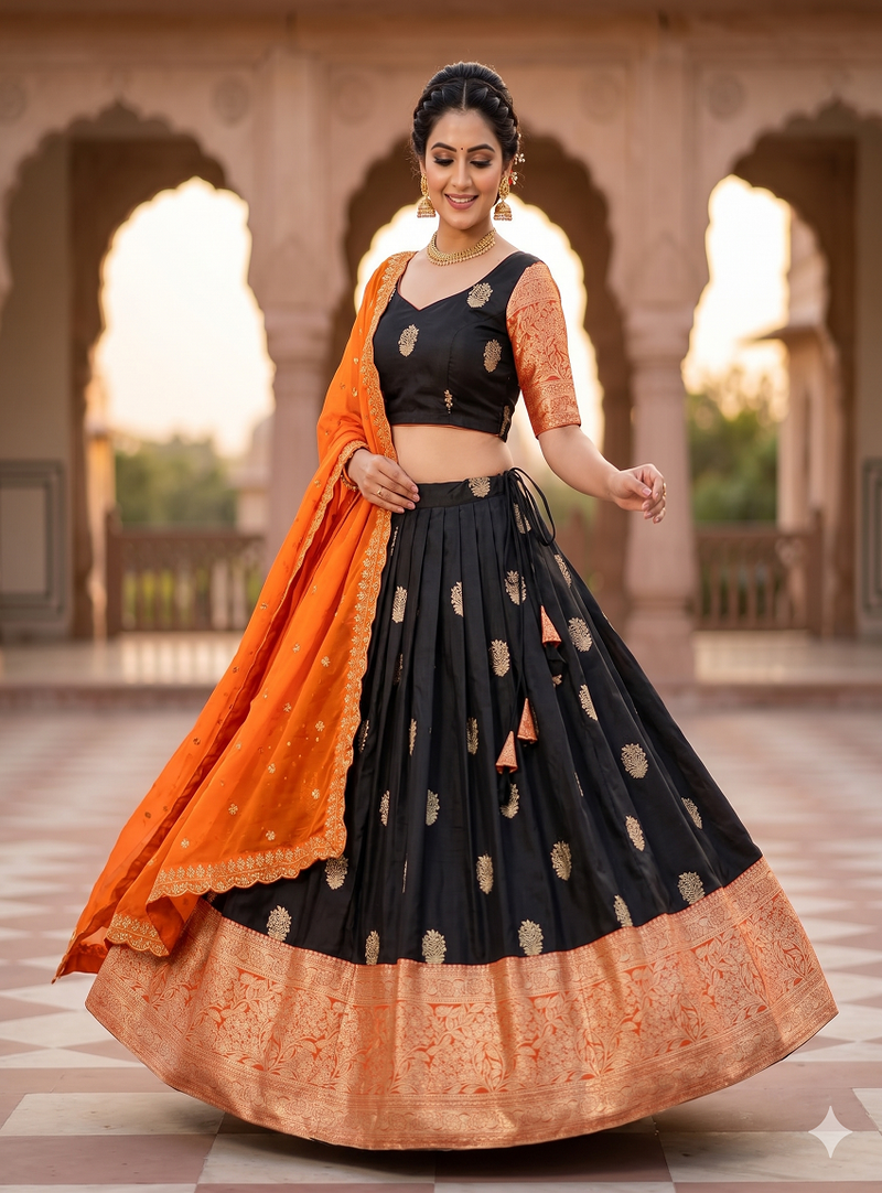 Elegant Black Border Work Festive Chaniya Choli Set for Women