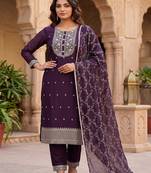 Deep wine embroidered straight kurta with pant and dupatta