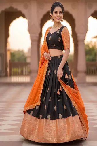 Elegant Black Border Work Festive Chaniya Choli Set for Women