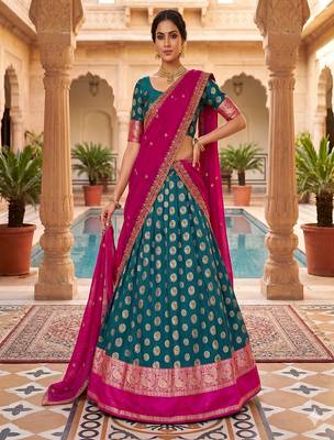 Peacock Blue Banarasi Silk Ethnic Lehenga Choli for Festivals and Weddings 1