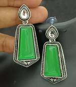 Green monalisa cz stones silver plated earrings set