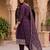 Deep wine embroidered straight kurta with pant and dupatta