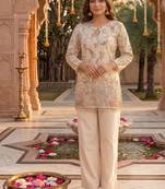 Off-white embroidered straight kurta with pant set
