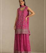 Cherry color digital printed embroideried faux georgette semi stitched salwar suit