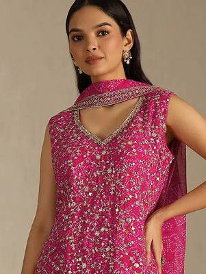 Cherry color digital printed embroideried faux georgette semi stitched salwar suit 2