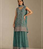 Mint color digital printed embroideried faux georgette semi stitched salwar suit