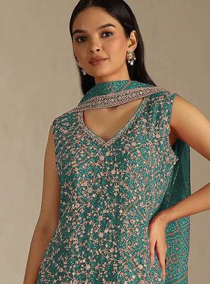 Mint color digital printed embroideried faux georgette semi stitched salwar suit 2