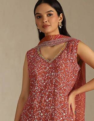 Rust color digital printed embroideried faux georgette semi stitched salwar suit 2