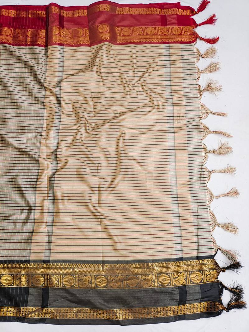 Beige chettinad saree cotton silk ganga jamuna saree with blouse