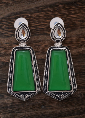 Green monalisa cz stones silver plated earrings set 2