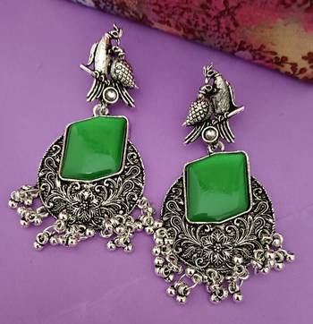 Green monalisa cz stones bird silver replica earrings set 2