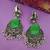 Green monalisa cz stones bird silver replica earrings set