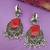 Red monalisa cz stones bird silver replica earrings set