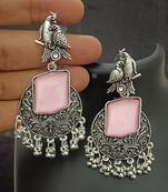Pink monalisa cz stones bird silver replica earrings set