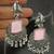 Pink monalisa cz stones bird silver replica earrings set
