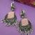 Pink monalisa cz stones bird silver replica earrings set