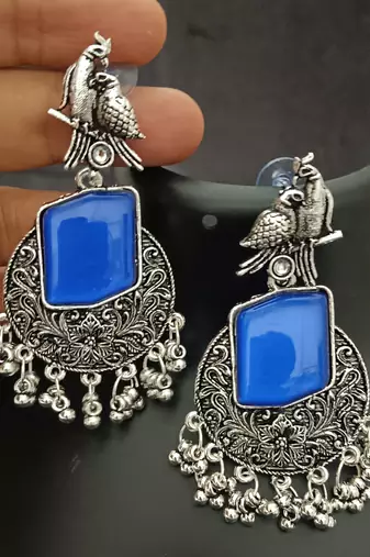 Blue monalisa cz stones bird silver replica earrings set