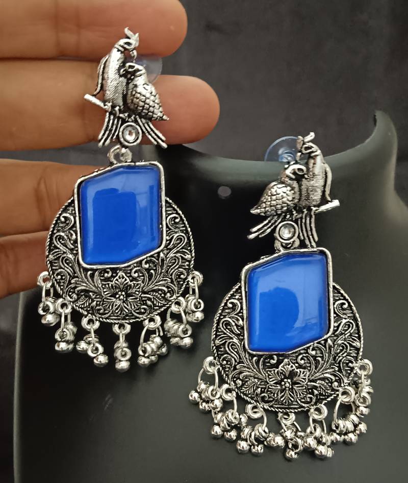 Blue monalisa cz stones bird silver replica earrings set